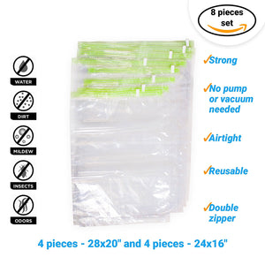 The Chestnut 8 Space Saver Vacuum or Pump Needed-Storage Clothes-Reusable Packing Sacks-Travel Accessories Luggage Compression Bags, Transparent and Green With a White Clip